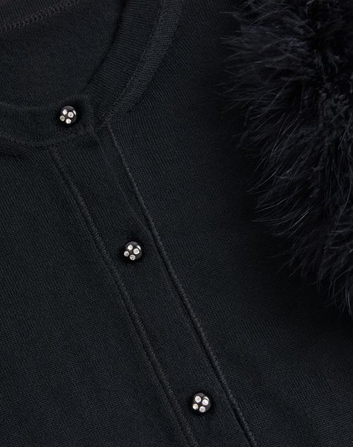 Valentino - Wool Knit Cardigan With Feathers - Black - Woman - Knitwear