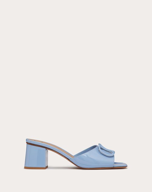 Valentino Garavani Vlogo Signature Patent Leather Slide Sandal 60mm Woman Azure 42 In Light Blue