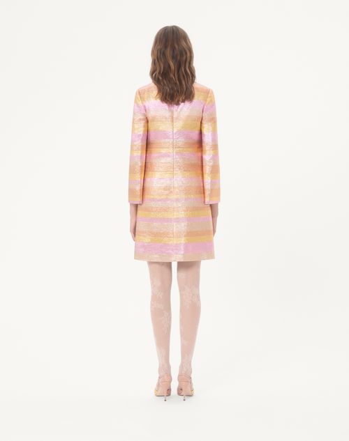 Valentino - Short Dress In Lurex Lumiere Nocturne Barré - Rose Gold - Woman - Dresses