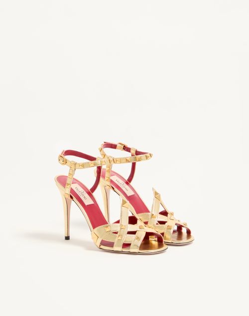 Valentino Garavani - Studdy Sandal In Laminated Nappa Leather 100mm - Antique Brass - Woman - Sandals