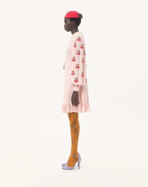 Valentino - Embroidered Georgette Dress - Poudre/cherry Red - Woman - Dresses