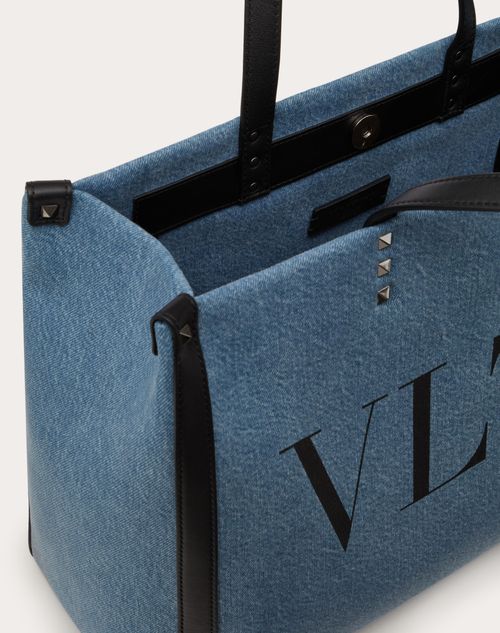 Valentino Garavani - Medium Vltn Denim Shopper - Denim/black - Man - Totes