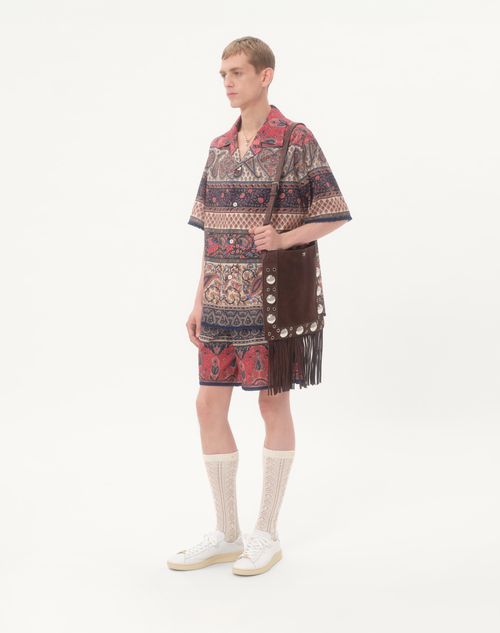 Valentino - Cotton Muslin Bermuda Shorts With Voyage Imaginaire Print And Passementerie Trim - Multicolour - Man - Trousers And Shorts