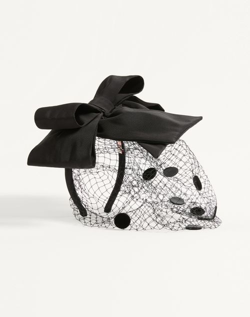 Valentino Garavani - Vlogo Signature Headband With Bow And Veil In Silk And Velvet - Black - Woman - Hair Accessories
