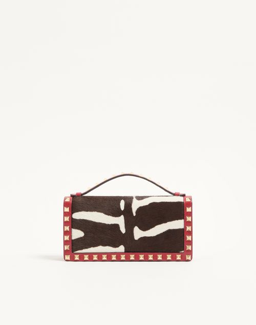 Valentino Garavani - Rockstud Wallet With Chain In Pony-effect Calfskin - White/marrone/red - Woman - Clutches