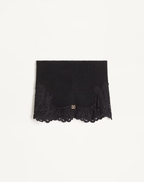 Valentino Garavani - Vlogo Signature Cashmere And Lace Headband - Black - Woman - Hats And Gloves