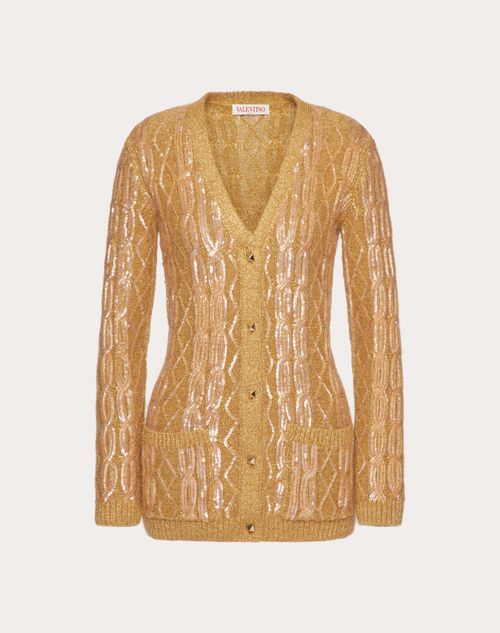 VALENTINO VALENTINO EMBROIDERED MOHAIR LUREX CARDIGAN WOMAN CAMEL/GOLD XS