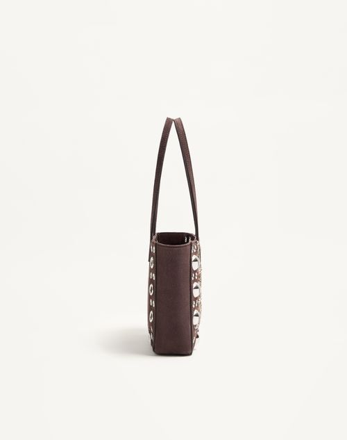 Valentino Garavani - Valentino Garavani Nellcôte Mini Embroidered Shopping Bag - Testa Di Moro - Woman - Totes