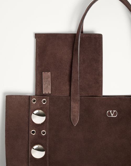 Valentino Garavani - Borsa Shopping Media Valentino Garavani Nellcôte In Suede - Testa Di Moro - Donna - Borse Shopping