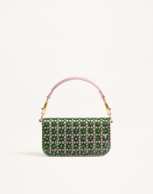 Valentino Garavani - Valentino Garavani Locò Small Shoulder Bag Embroidered With Jewel Logo - Emerald/rhododendron - Woman - Shoulder Bags