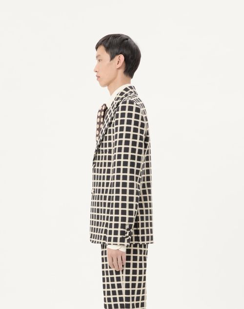 Valentino - Single-breasted Wool Blend Jacket With Check Pattern - Black/butter - Man - Coats And Blazers