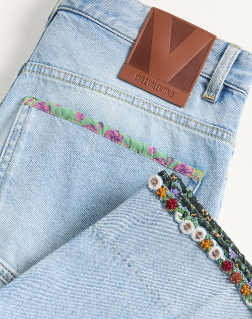 Valentino - Pantalón De Mezclilla Con Bordado - Denim - Mujer - Denim