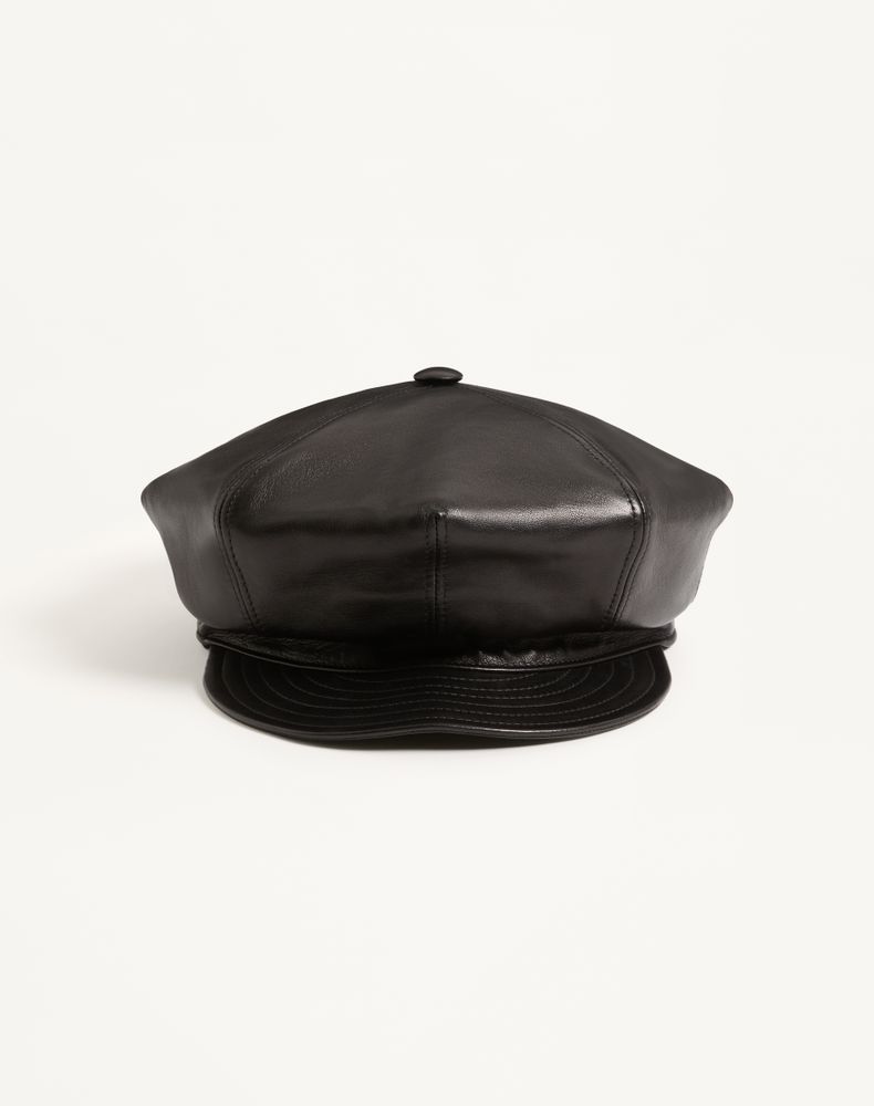 Valentino Garavani Women's Black Vlogo Signature Leather Cap Woman 58