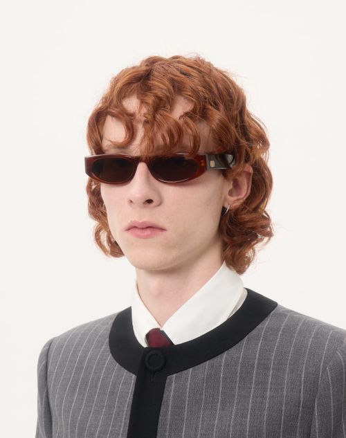 Valentino - Geometric Acetate Eyewear - Havana/brown - Unisex - Eyewear