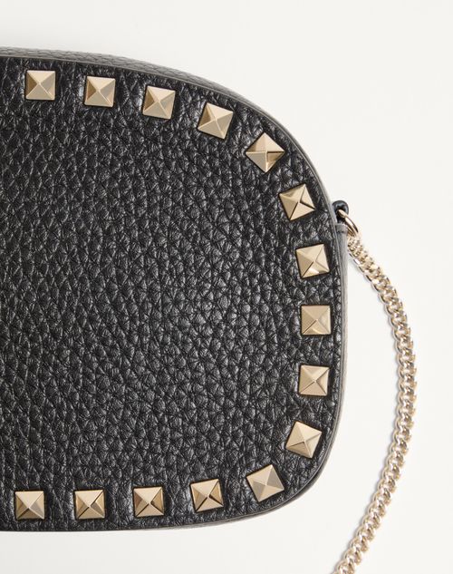 Valentino Garavani - Mini Rockstud Shoulder Bag In Grainy Calfskin - Black - Woman - Clutches