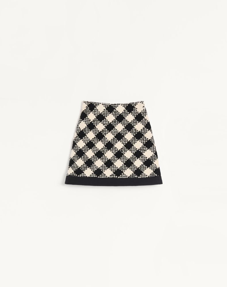Valentino Women's Birch/Black Damier Tweed Short Skirt Woman 50