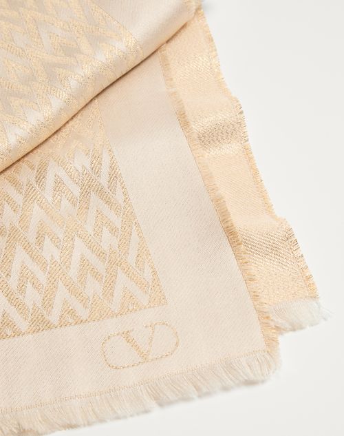 Valentino Garavani - Toute La V Stole In Silk, Viscose And Cashmere - Butter/gold Lurex - Woman - Soft Accessories