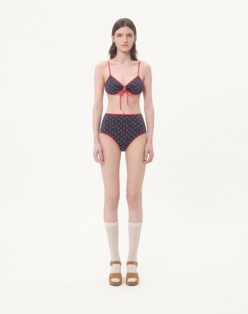 Valentino - Lycra Bikini With Cherryfic Print - Navy/cherry Red - Woman - Beachwear