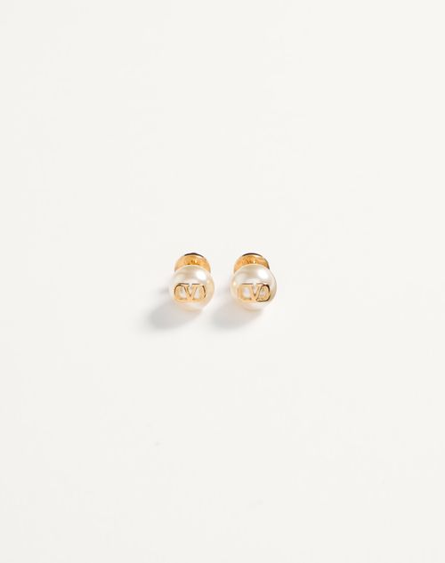 Valentino Garavani Vlogo Signature Earrings With Pearls Woman Gold/cream Onesize