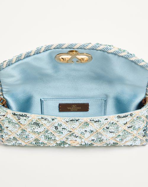 Valentino Garavani - Valentino Garavani Devain Small Shoulder Bag With Rhombelle Embroidery - Sky Blue - Woman - Shoulder Bags