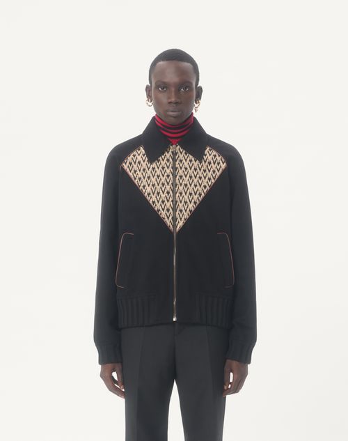 Valentino - Valentino Bomber Jacket In Wool And Cashmere Drap With V Inlaid With Toute La V Jacquard Pattern - Black - Man - Outerwear