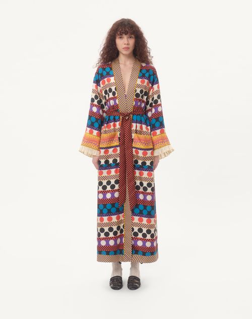 Valentino - Twill Dressing Gown With Opticool Riga Pois Print - Multicolor - Woman - Coats And Outerwear
