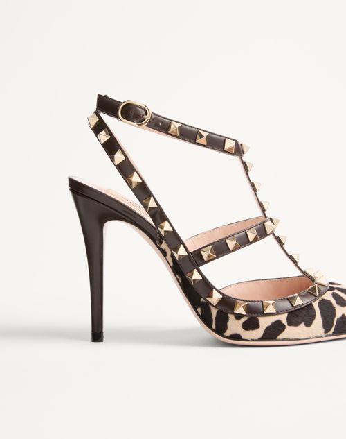 Valentino Garavani - Rockstud Pumps With Straps In Pony-effect Calfskin 100mm - Natural/brown - Woman - Pumps