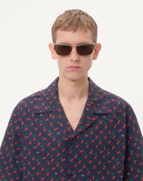 Valentino - Cotton Poplin Bowling Shirt With Cherryfic Print - Blue - Man - Shirts