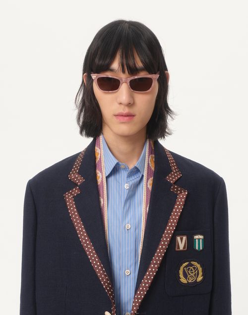 Valentino - Single-breasted Linen Jacket With Beaded Embroidery And Patches - Blue - Man - Coats And Blazers
