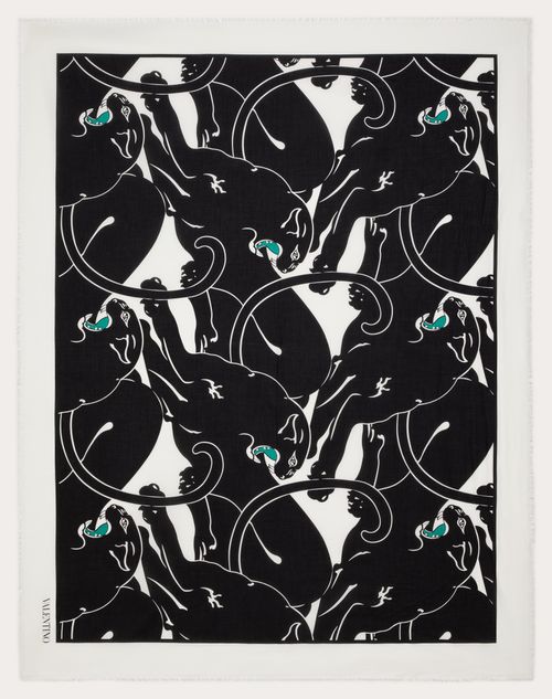 VALENTINO GARAVANI VALENTINO GARAVANI SARONG + CLUTCH WITH VALENTINO ESCAPE PANTHER COTTON PRINT WOMAN BLACK/WHITE/GREE