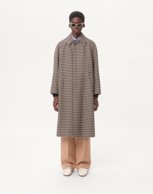 Valentino - Single-breasted Cotton And Wool Coat With Vichy Pattern - Navy/beige - Man - Coats And Blazers