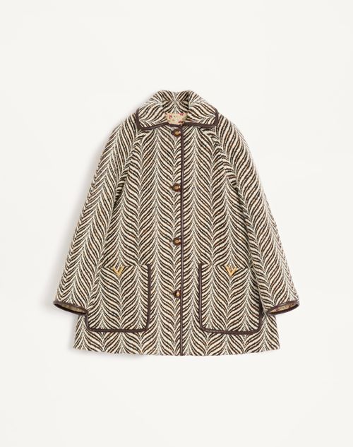 Valentino - Wool Cloth Caban In Fauve Eclat Animal Print - Ivory/brown - Woman - Jackets And Blazers