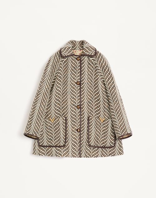 Valentino Wool Cloth Caban In Fauve Eclat Animal Print Woman Ivory/brown 42