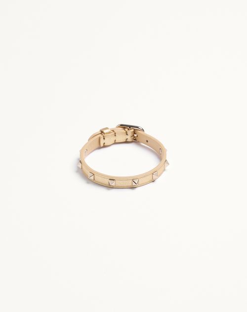 Valentino Garavani - Valentino Rockstud Laminated Leather Bracelet - Antique Brass - Woman - Jewelry