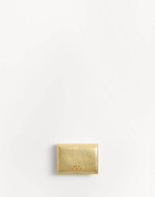 Valentino Garavani Vlogo Signature Laminated Grainy Calfskin Wallet Woman Antique Brass Uni In Antique Brass