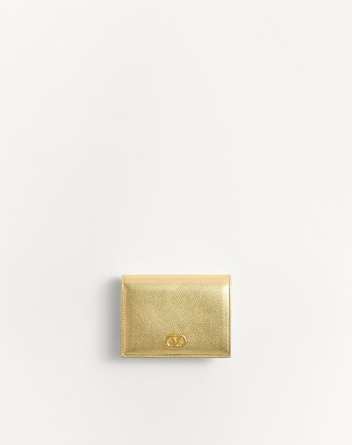 Valentino Garavani - Vlogo Signature Laminated Grainy Calfskin Wallet - Antique Brass - Woman - Wallets And Small Leather Goods