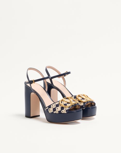 Valentino Garavani - Vlogo Signature Platform Sandal In Crochet Fabric 115mm - Blue/beige - Woman - Sandals