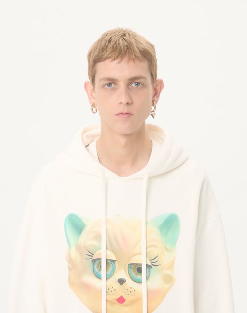 Valentino - Valentino Cotton Hooded Sweatshirt With Le Chat De La Maison Print - Ivory - Man - Tshirts And Sweatshirts