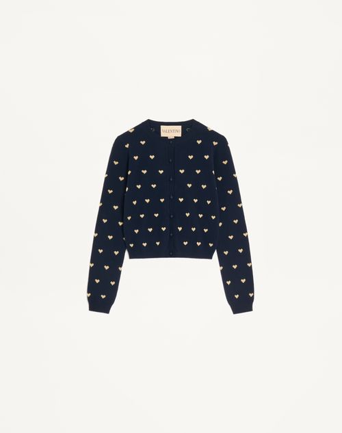 Valentino Wool Cardigan Woman Navy/gold M In Multi