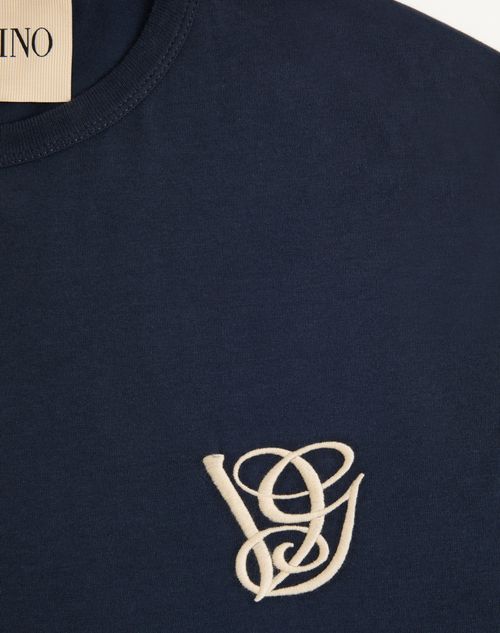 Valentino - Cotton T-shirt With Vg Patch - Navy - Man - Tshirts And Sweatshirts