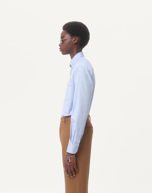 Valentino - Cotton Oxford Shirt With Vlogo Embroidery - Azure - Man - Shirts