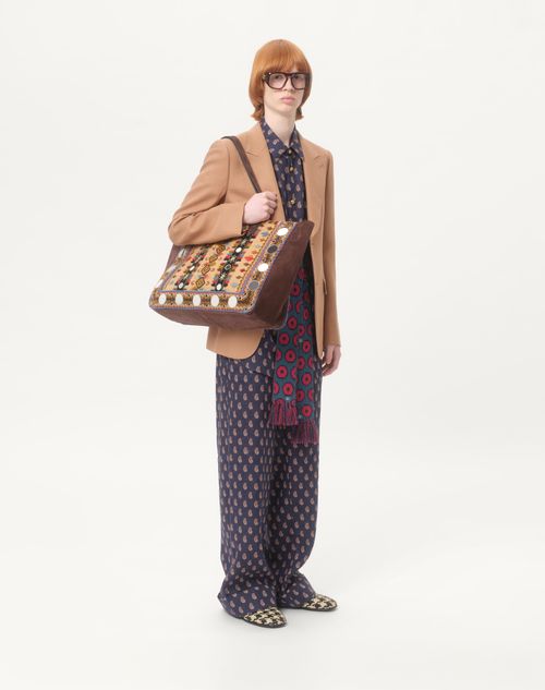 Valentino - Pantalón De Lino Liviano Con Dobladillo Y Estampado Voyage Imaginaire - Azul Marino/crema/rojo - Hombre - Pantalones Largos Y Cortos