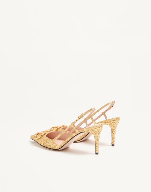 Valentino Garavani - Zapatos De Tacón Vlogo Signature De Jacquard Cloqué Con Correa Trasera Y Tacón De 80 mm - Oro - Mujer - Salones