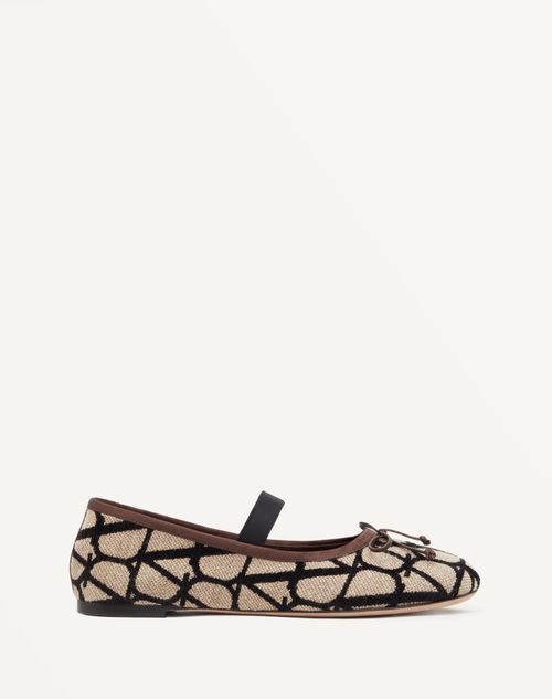 Valentino Garavani Ballerina In Toile Iconographe Woman Beige/black 41 In Beige/black