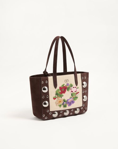 Valentino Garavani - Borsa Media Shopping Valentino Garavani Nellcôte Ricamata - Ebano/multicolor - Donna - Borse Shopping