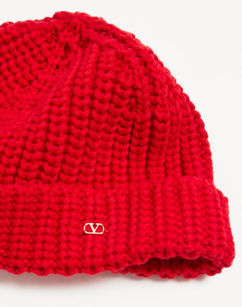 Valentino Garavani - Vlogo Signature Knitted Cotton Beanie - Red - Man - Hats And Gloves