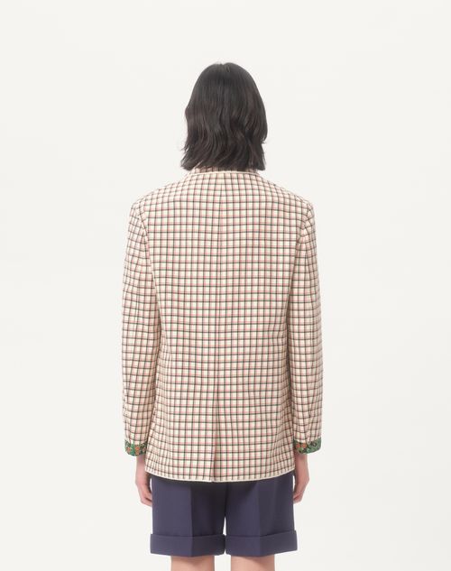 Valentino - Single-breasted Cotton Jacket With Check Pattern And Printed Edges - Yellow/black/red - Man - Coats And Blazers