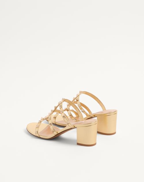 Valentino Garavani - Rockstud Slide Sandal In Laminated Nappa 60mm - Antique Brass - Woman - Sandals