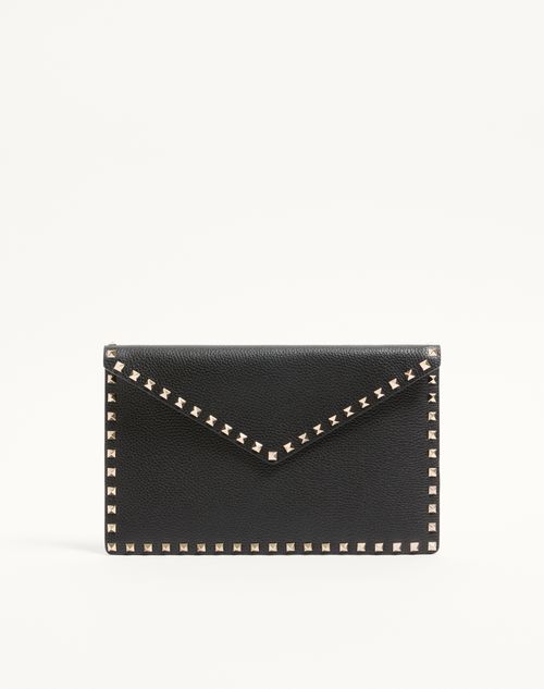 Valentino Garavani Bolso Tipo Sobre Rockstud De Piel De Becerro Granulada Mujer Negro Un Tamaño