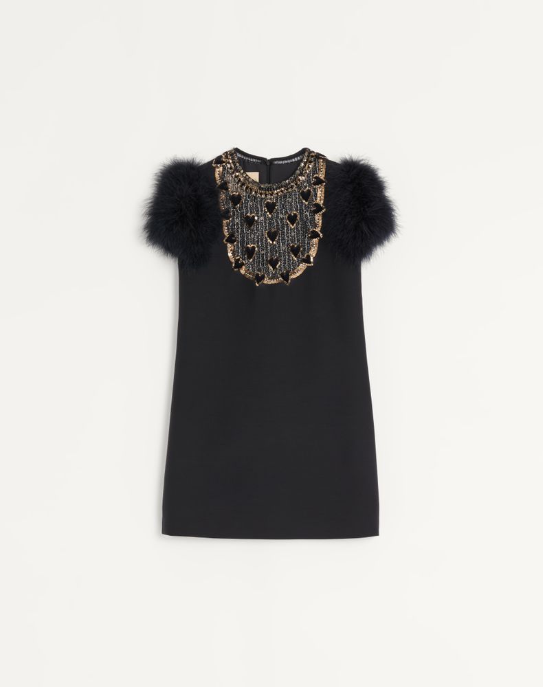 Valentino Women's Black/Gold/Silver Embroidered Crepe Couture Short Dress Woman 46